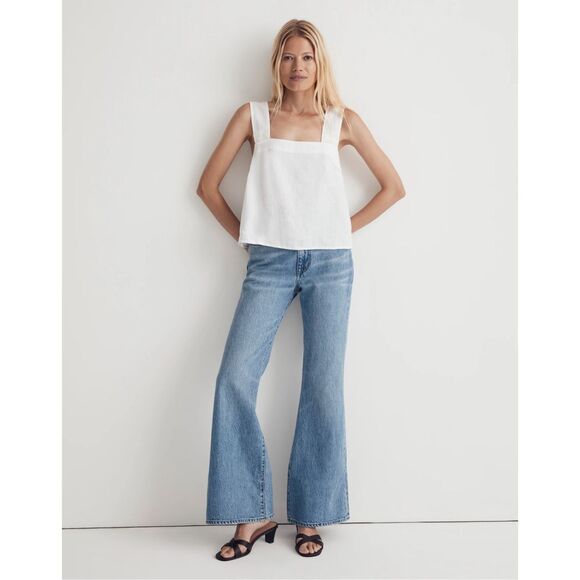 Madewell 100% Linen Cross-Back Sleeveless Top in Eyelet White Size 10 NWT NL035 - Picture 4 of 11